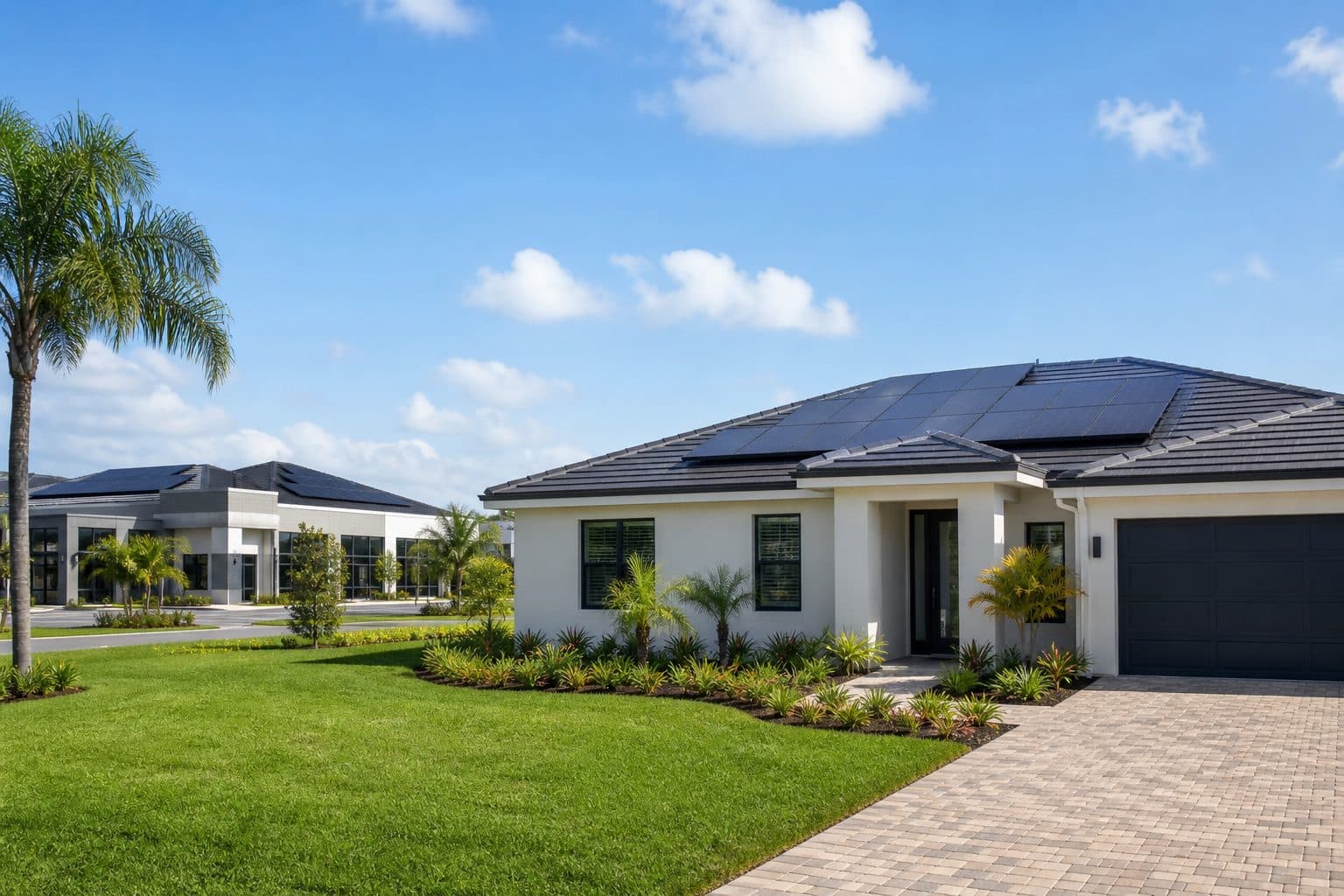Bright Florida solar installation under clear coastal sky