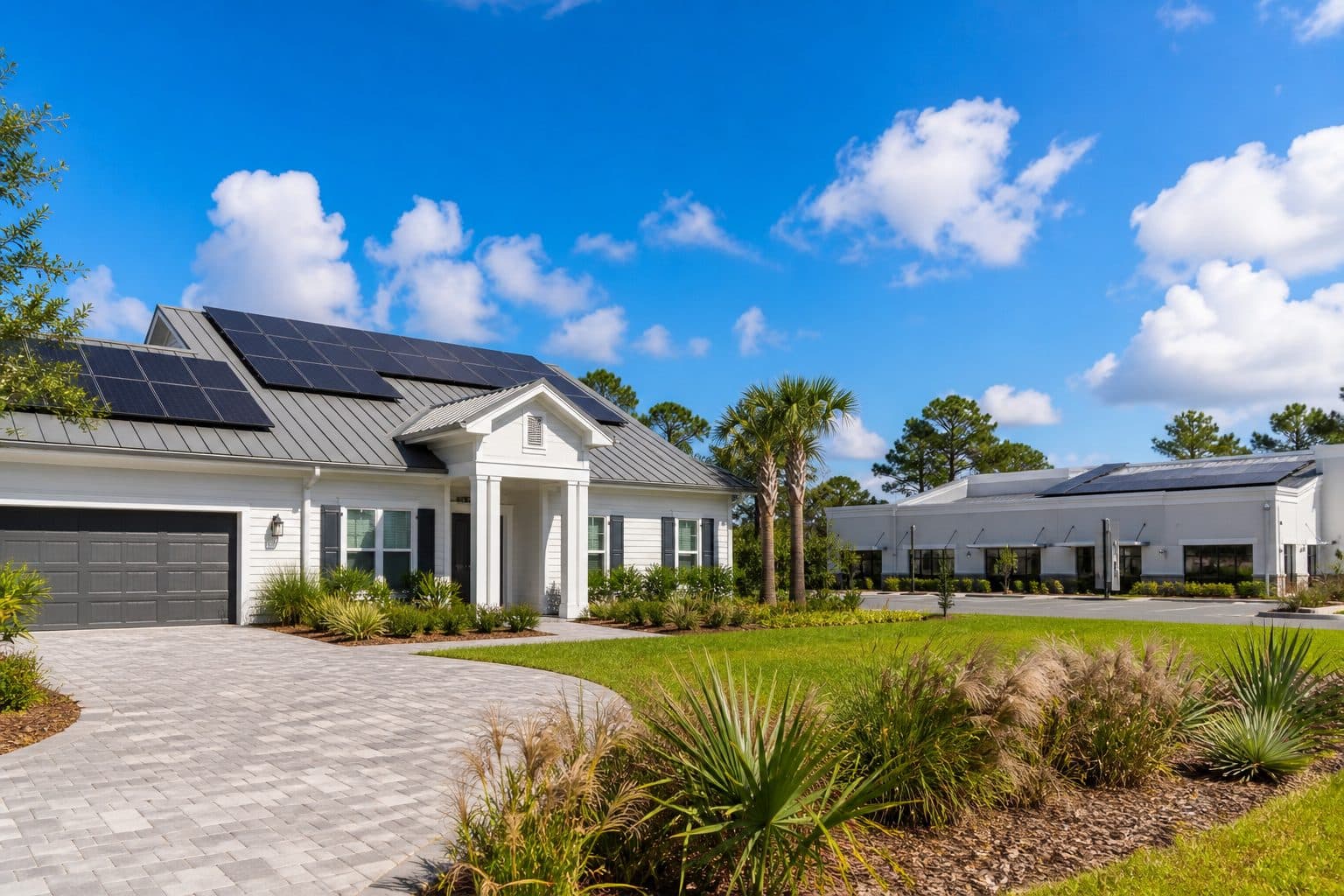 Bright Florida commercial energy setting with clear coastal sky